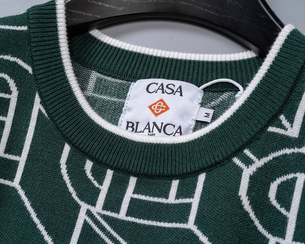 CASA BLANCA メンズ ニット クルーネック ロゴ刺繍 総柄 ファッション感のある秋冬コーデ ブラック M 3XL - 画像 4