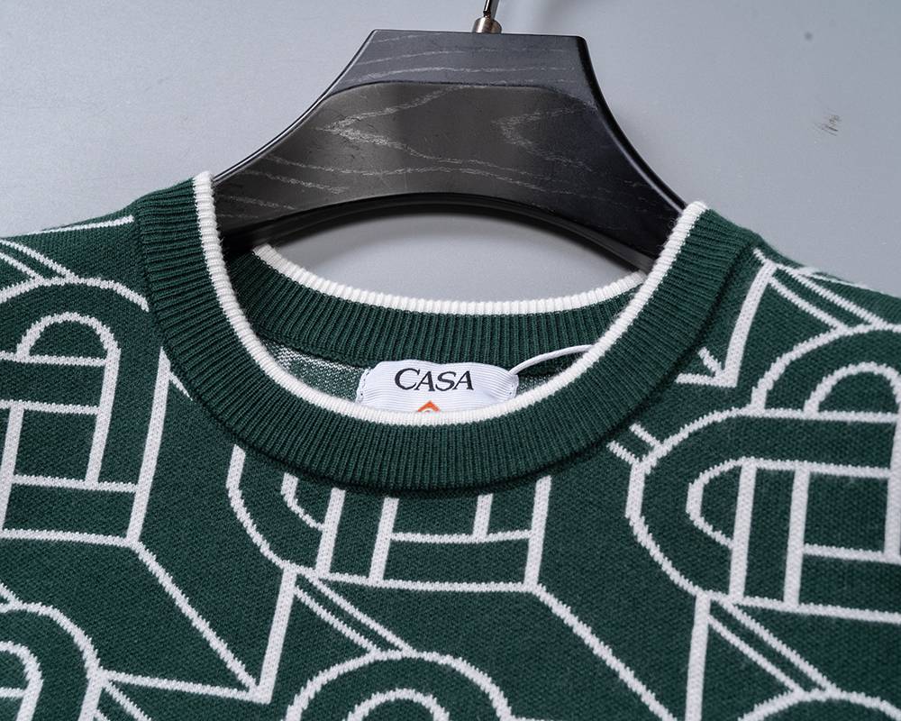 CASA BLANCA メンズ ニット クルーネック ロゴ刺繍 総柄 ファッション感のある秋冬コーデ ブラック M 3XL - 画像 12