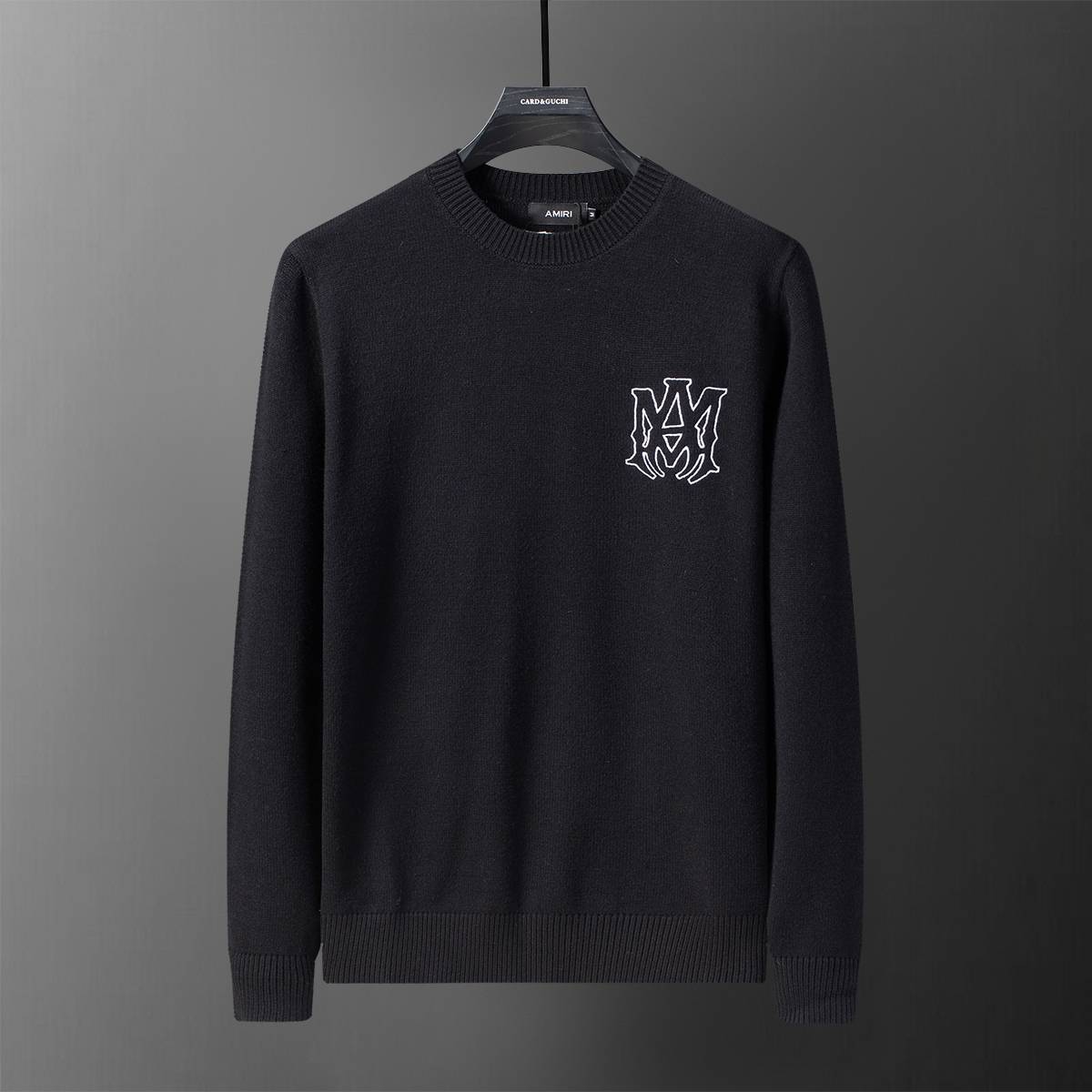 AMIRI メンズ ニット クルーネック ロゴ刺繍 リブニット オーバーサイズ ブラック M 3XL