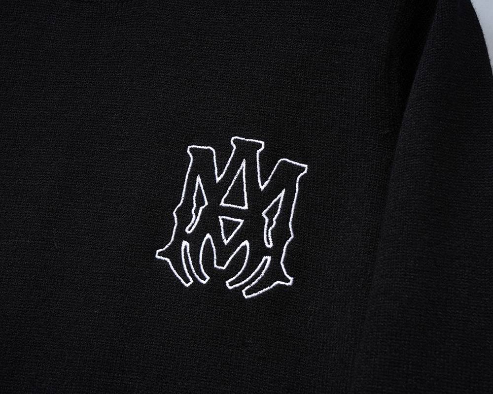 AMIRI メンズ ニット クルーネック ロゴ刺繍 リブニット オーバーサイズ ブラック M 3XL - 画像 2