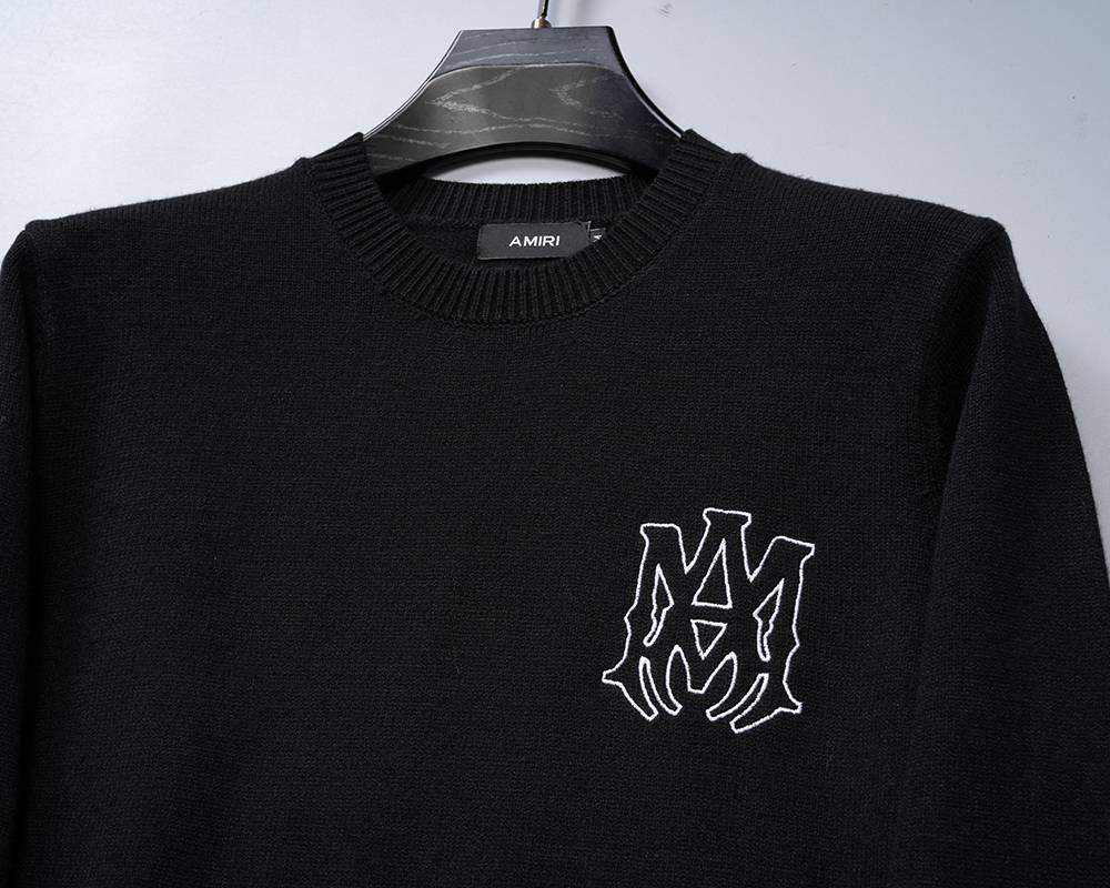 AMIRI メンズ ニット クルーネック ロゴ刺繍 リブニット オーバーサイズ ブラック M 3XL - 画像 11