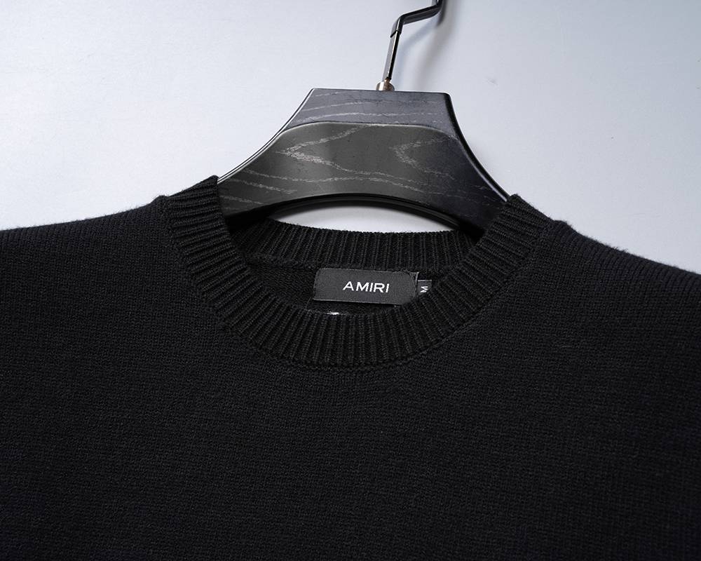 AMIRI メンズ ニット クルーネック ロゴ刺繍 リブニット オーバーサイズ ブラック M 3XL - 画像 12