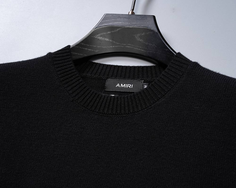 AMIRI メンズ ニット クルーネック ロゴ刺繍 リブニット オーバーサイズ ブラック M 3XL - 画像 13