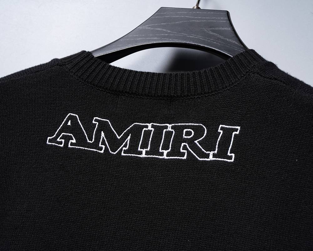 AMIRI メンズ ニット クルーネック ロゴ刺繍 リブニット オーバーサイズ ブラック M 3XL - 画像 14