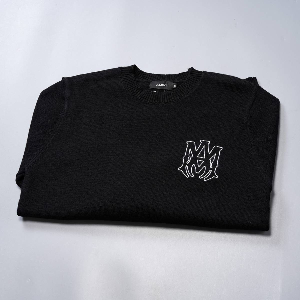 AMIRI メンズ ニット クルーネック ロゴ刺繍 リブニット オーバーサイズ ブラック M 3XL - 画像 15