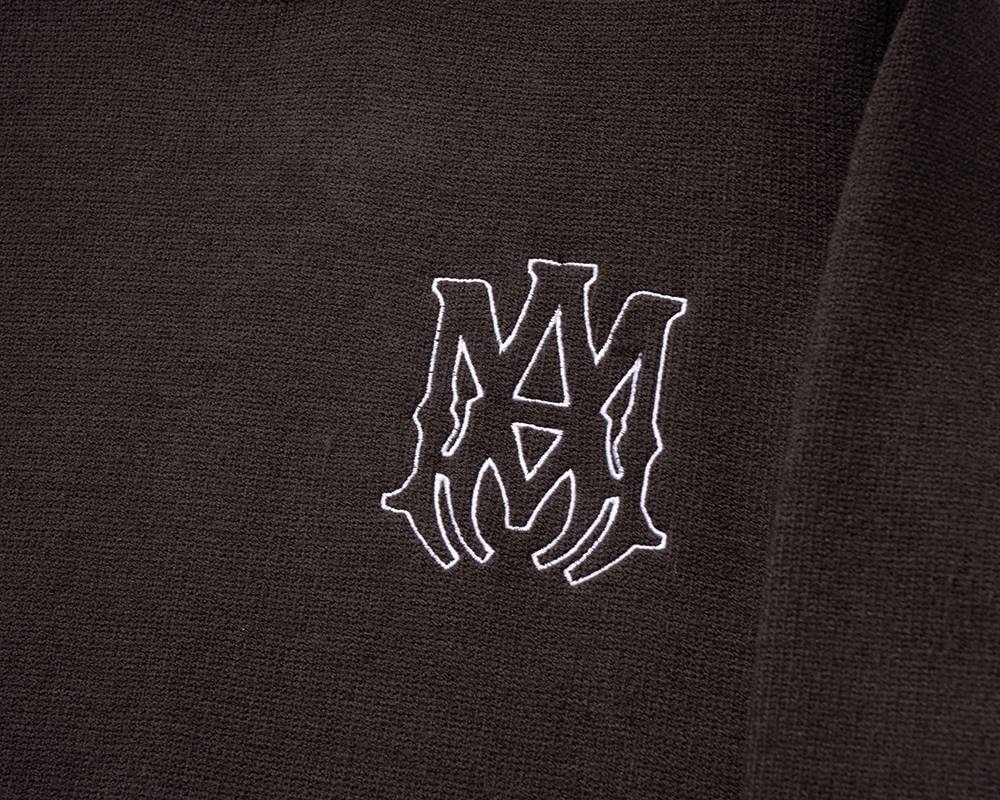 AMIRI メンズ ニット クルーネック ロゴ刺繍 リブニット 上品 ブラック - 画像 2