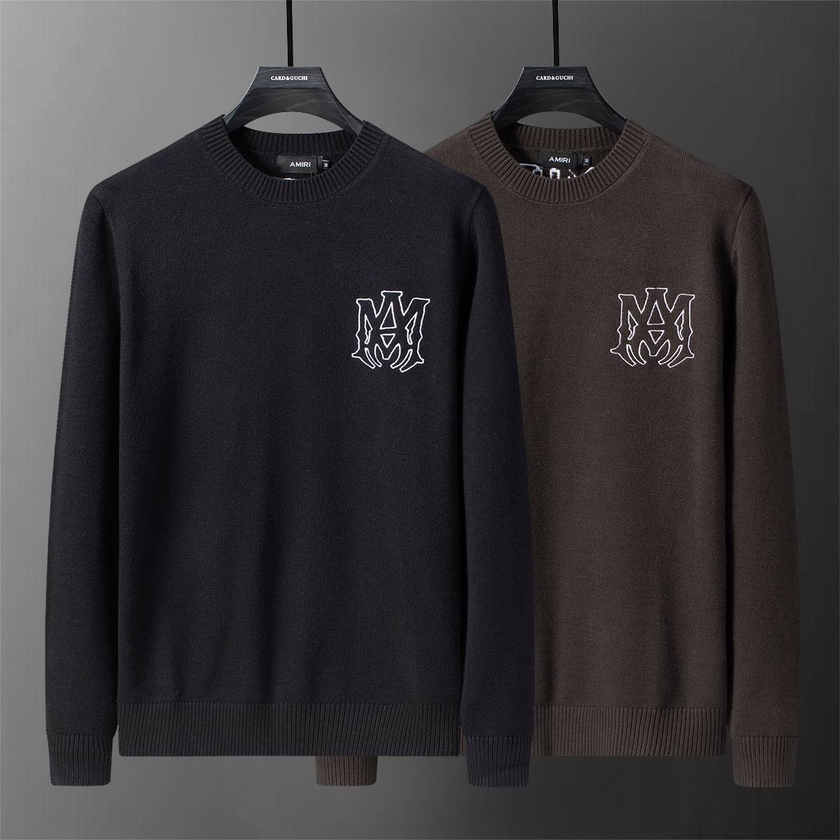 AMIRI メンズ ニット クルーネック ロゴ刺繍 リブニット 上品 ブラック - 画像 10