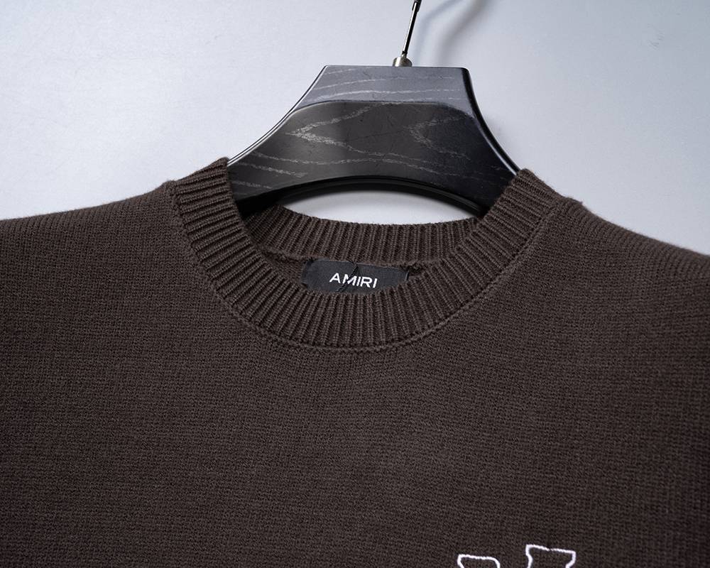 AMIRI メンズ ニット クルーネック ロゴ刺繍 リブニット 上品 ブラック - 画像 12