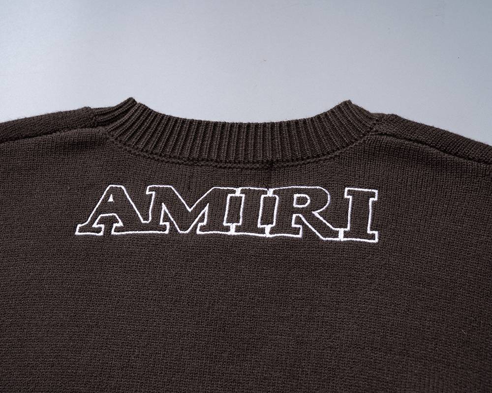 AMIRI メンズ ニット クルーネック ロゴ刺繍 リブニット 上品 ブラック - 画像 13