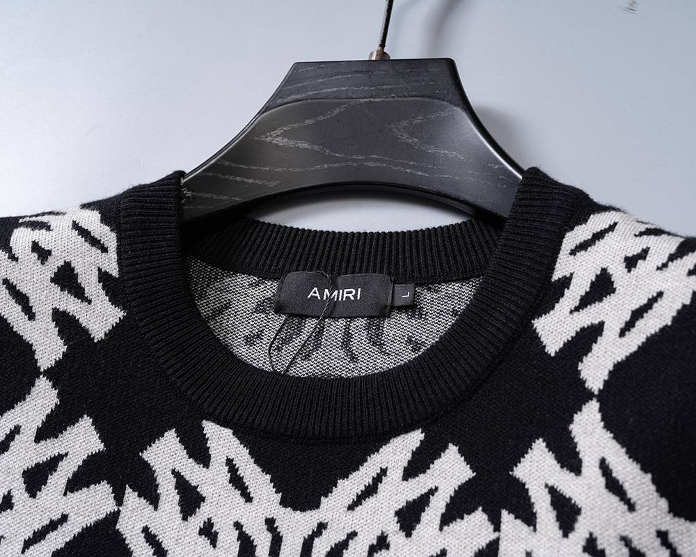 AMIRI メンズ ニット クルーネック インターシャ ボーダー オーバーサイズ ブラック - 画像 2