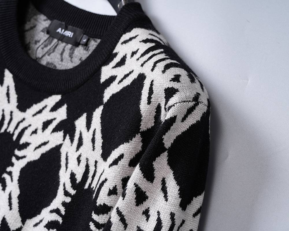 AMIRI メンズ ニット クルーネック インターシャ ボーダー オーバーサイズ ブラック - 画像 5