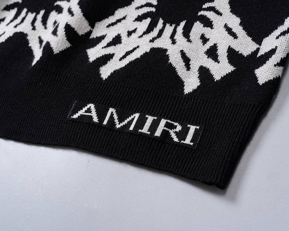 AMIRI メンズ ニット クルーネック インターシャ ボーダー オーバーサイズ ブラック - 画像 6
