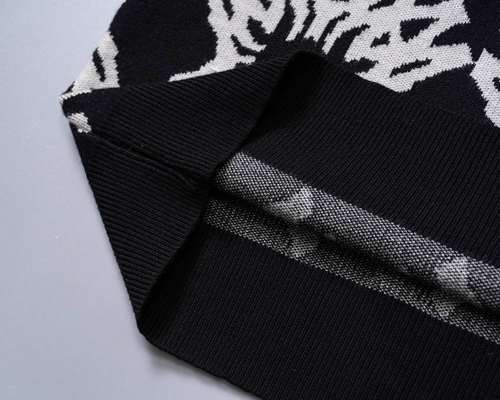 AMIRI メンズ ニット クルーネック インターシャ ボーダー オーバーサイズ ブラック - 画像 8