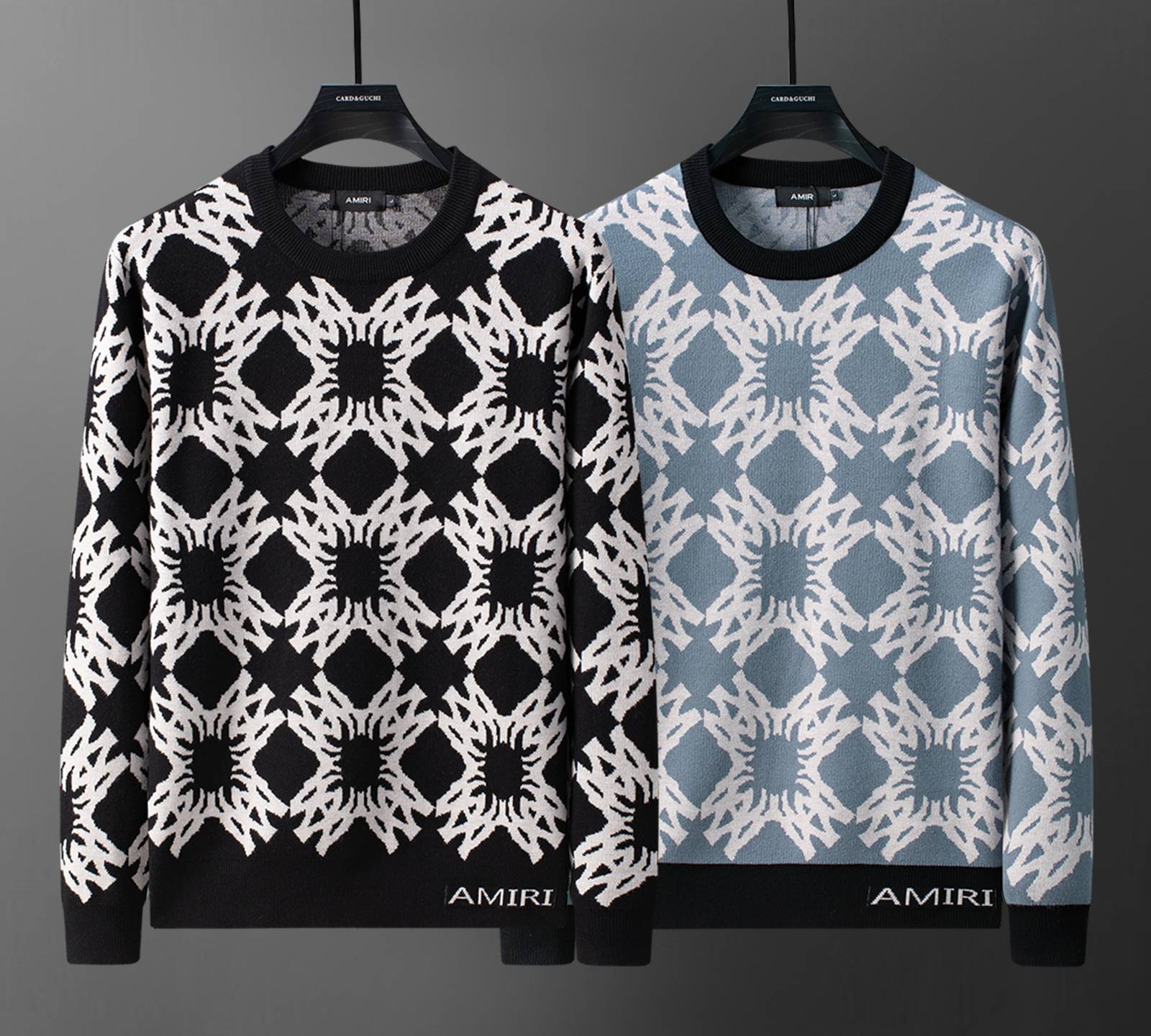 AMIRI メンズ ニット クルーネック インターシャ ボーダー オーバーサイズ ブラック - 画像 10