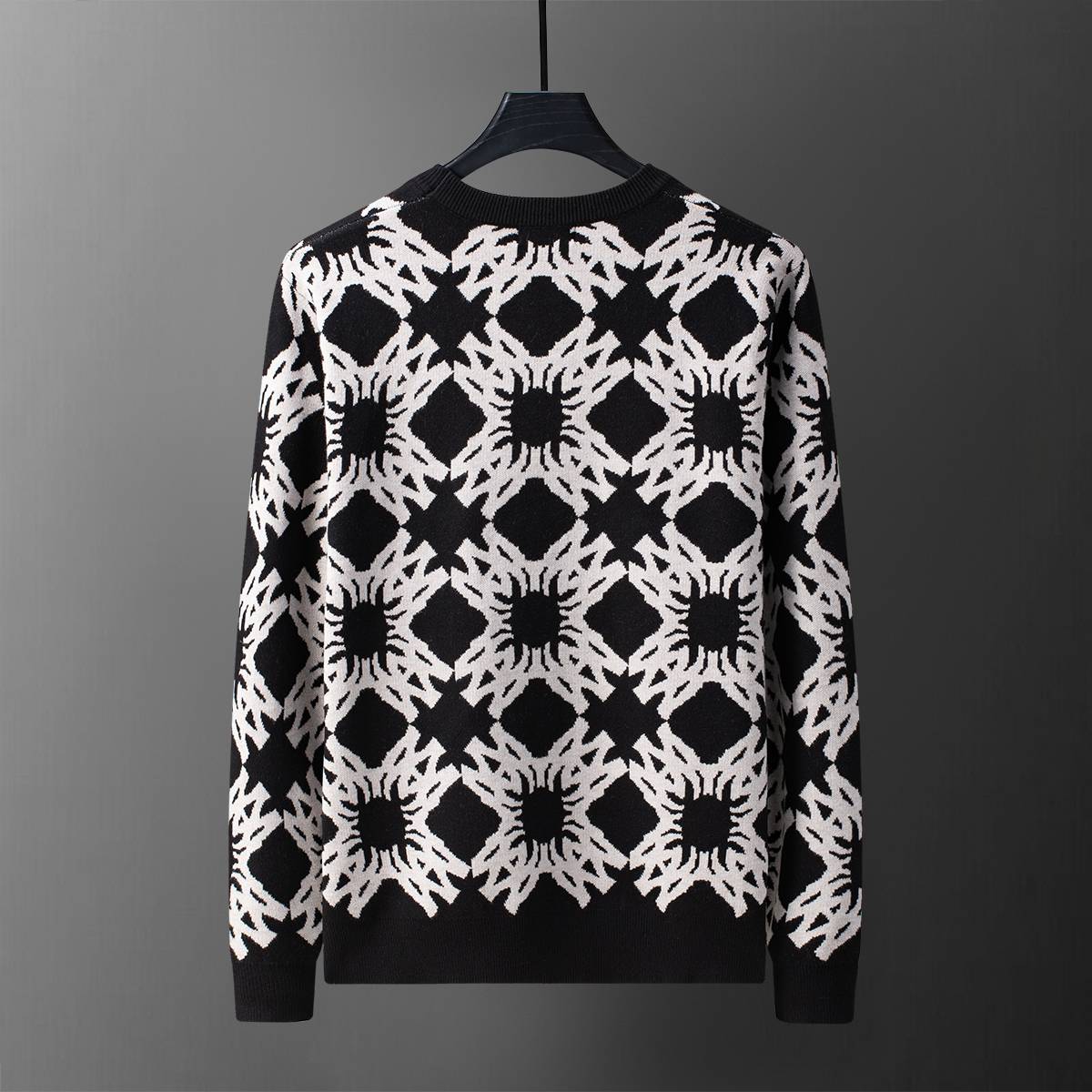 AMIRI メンズ ニット クルーネック インターシャ ボーダー オーバーサイズ ブラック - 画像 11