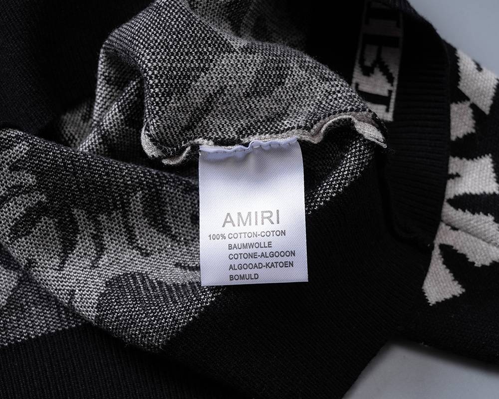 AMIRI メンズ ニット クルーネック インターシャ ボーダー オーバーサイズ ブラック - 画像 13