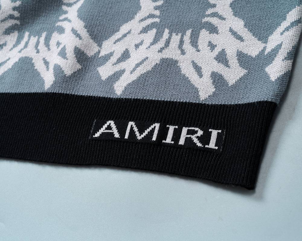 AMIRI メンズ ニット クルーネック インターシャ ローゲージ フィット ブラック グレー M 3XL - 画像 5