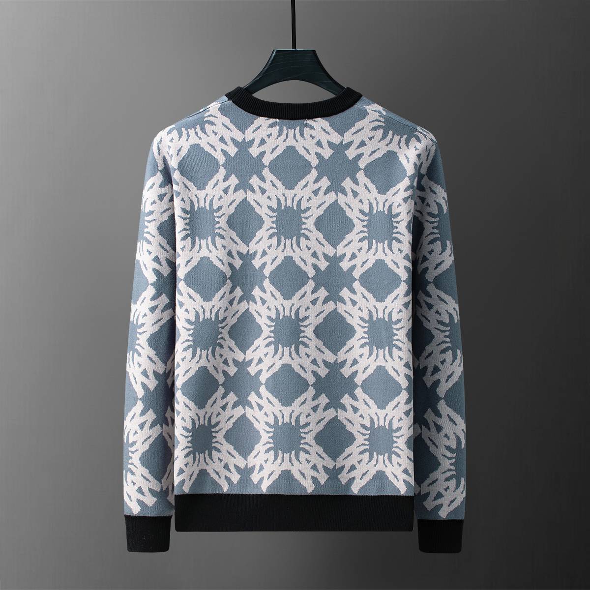 AMIRI メンズ ニット クルーネック インターシャ ローゲージ フィット ブラック グレー M 3XL - 画像 10