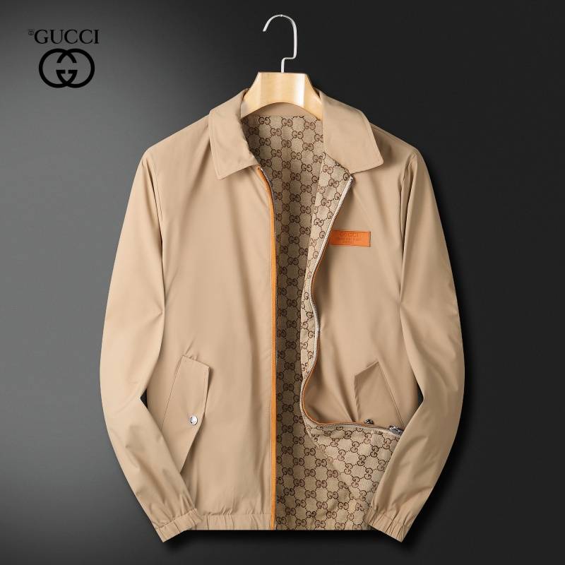 GUCCI ジャケット メンズ ブルゾン ファスナーオープン キルティング ナイロン ミリタリー 秋冬 ブラウン M 3XL