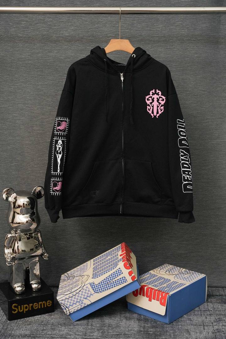 CHROME HEARTS クロムハーツ メンズ フーデッドジャケット ロゴワッペン ナイロン ブルゾン 秋冬 ブラック