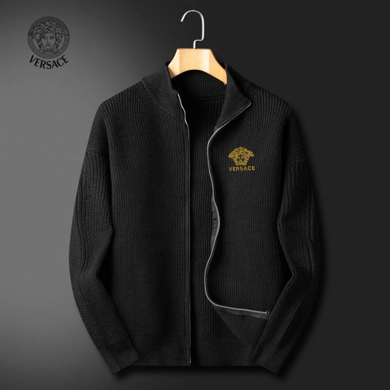 VERSACE ヴェルサーチ メンズ ジャケット ブルゾン ウール ロゴワッペン フルジップ 秋冬 ブラック グレー
