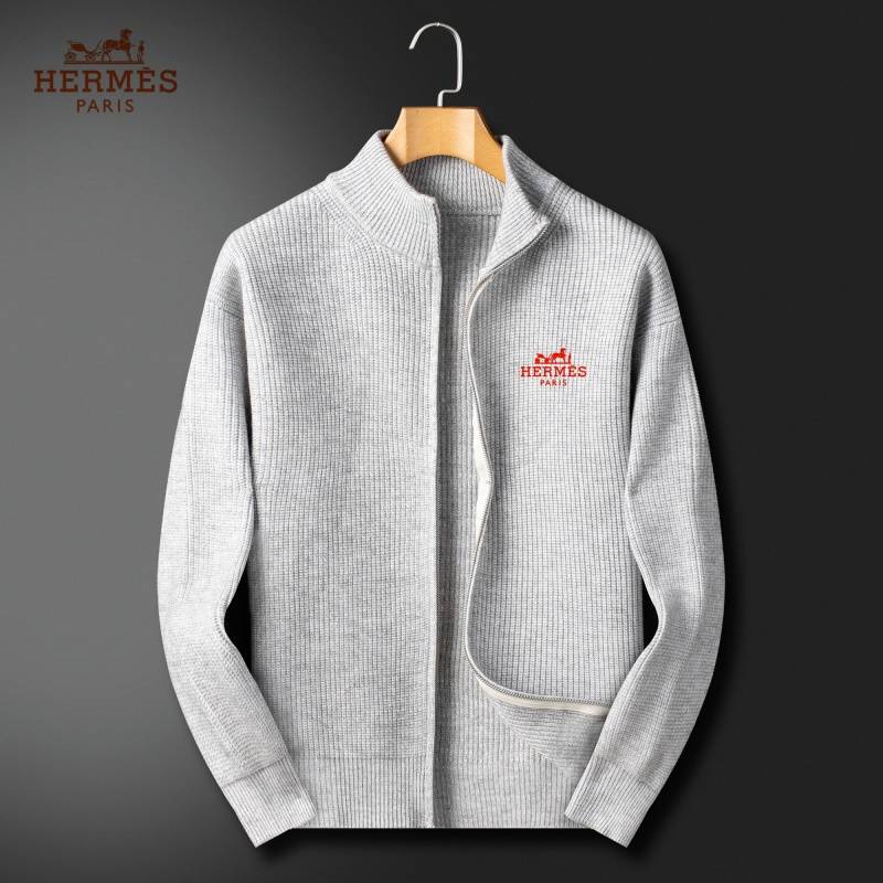 HERMES アウター メンズ ジャケット ウール フリース ロゴワッペン フーデッドジャケット 秋冬 防寒 ブラック グレー - 画像 3