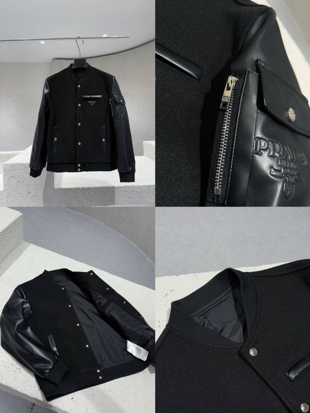 PRADA プラダ メンズ ジャケット ブルゾン ロゴワッペン ナイロン ワークジャケット ブラック - 画像 3