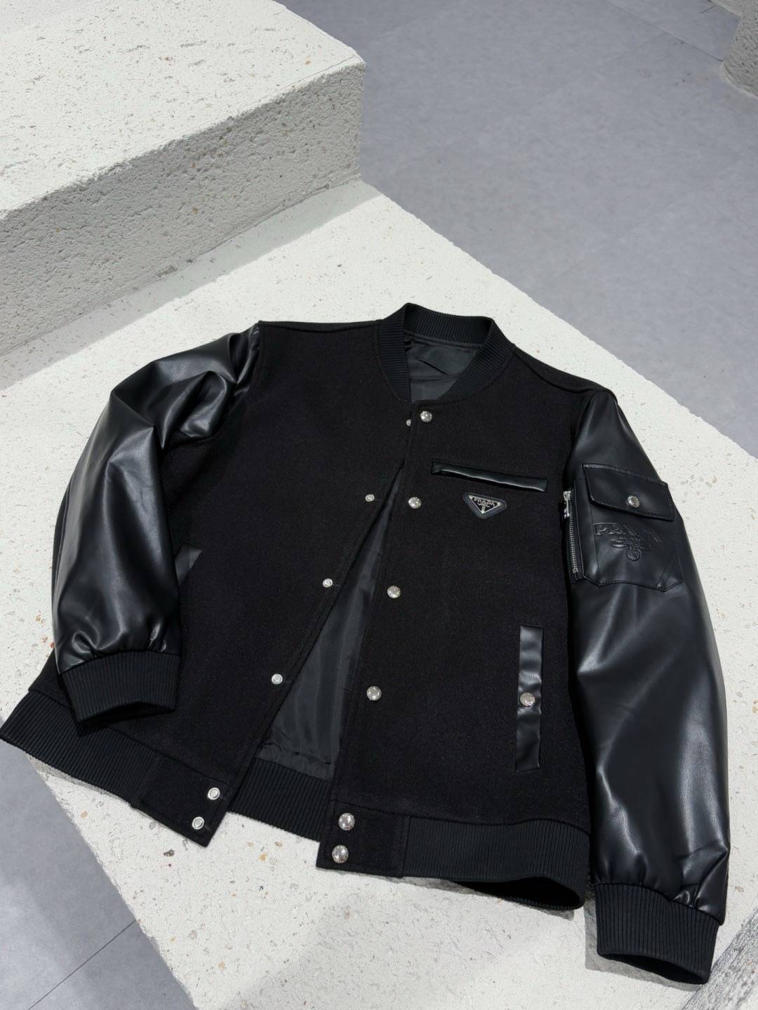 PRADA プラダ メンズ ジャケット ブルゾン ロゴワッペン ナイロン ワークジャケット ブラック - 画像 6