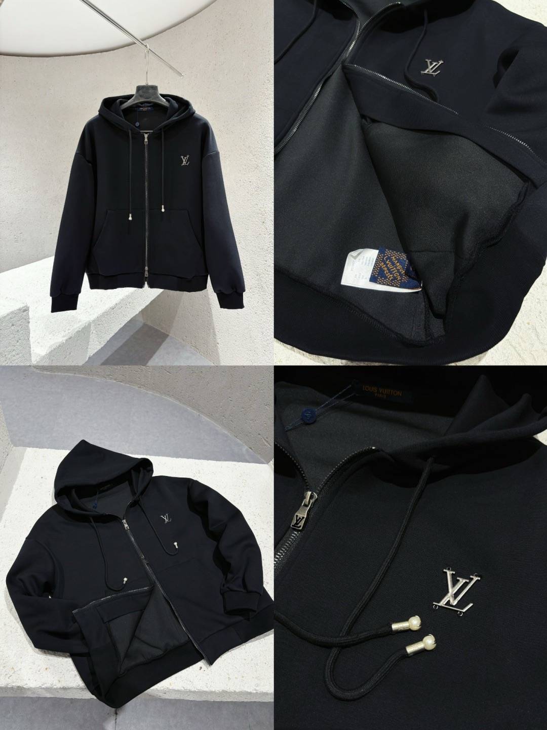 Louis Vuitton メンズ ブルゾン フーデッドジャケット ロゴワッペン ダブルジップ ナイロン ブラック - 画像 2