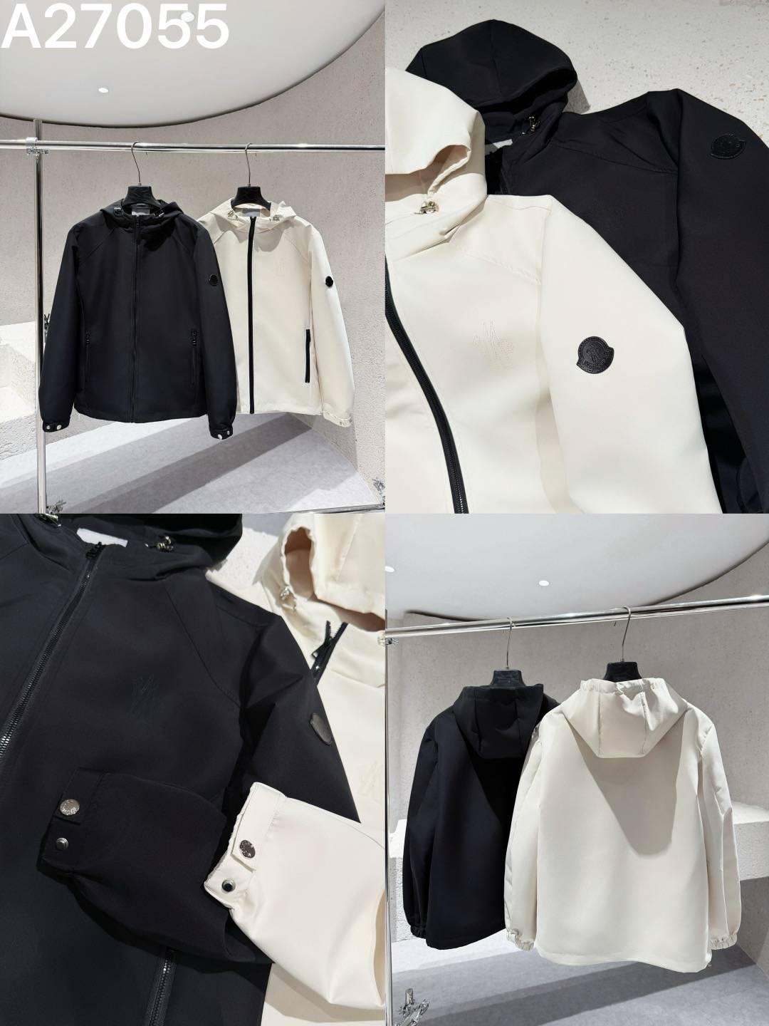 MONCLER モンクレール メンズ ブルゾン フーデッドジャケット ナイロン ロゴワッペン マウンテンパーカー ブラック ホワイト - 画像 2
