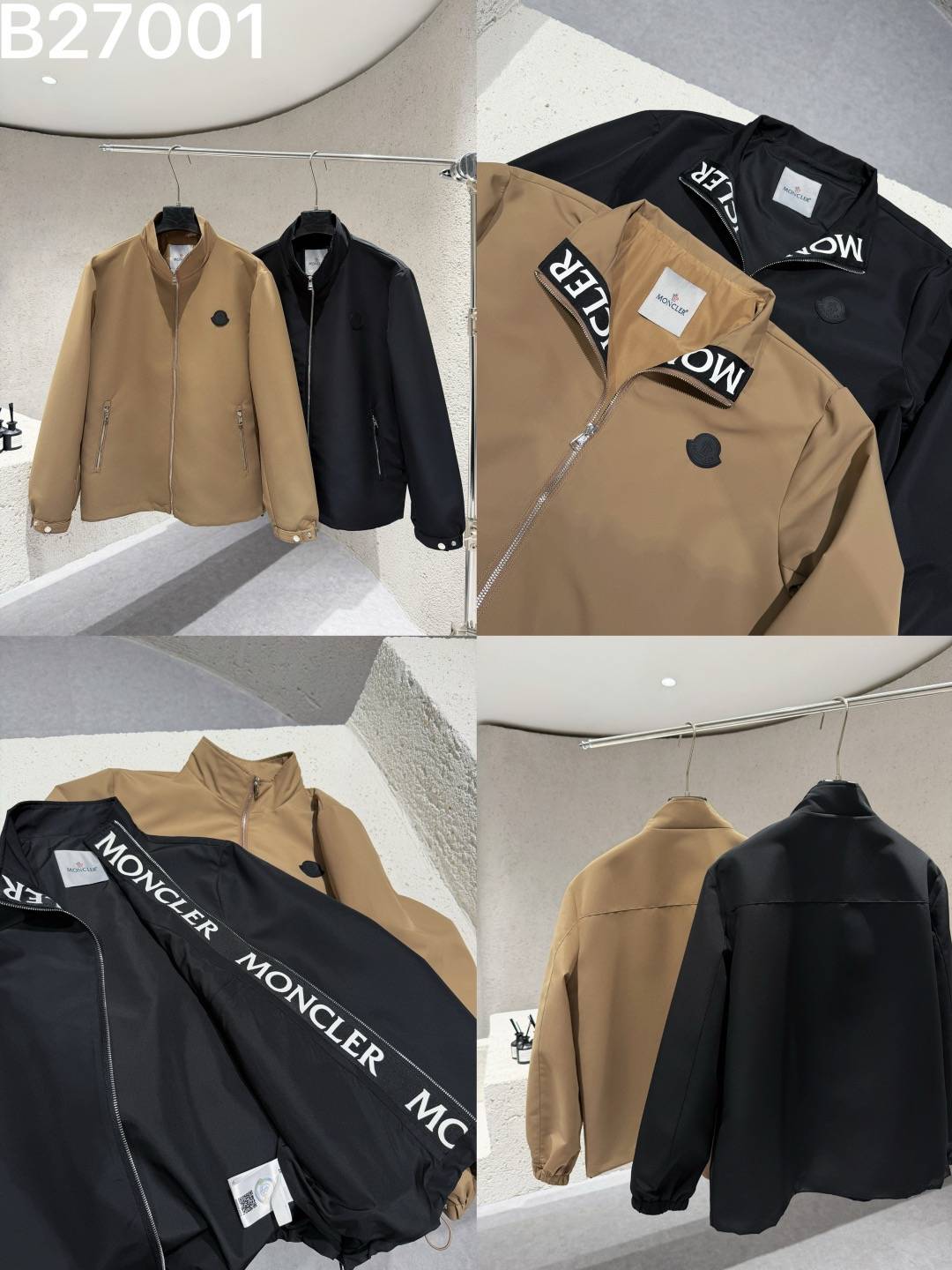 MONCLER モンクレール メンズ ブルゾン フーデッドジャケット ナイロン ロゴワッペン ダブルジップ 秋冬 通勤 ブラック ベージュ - 画像 2