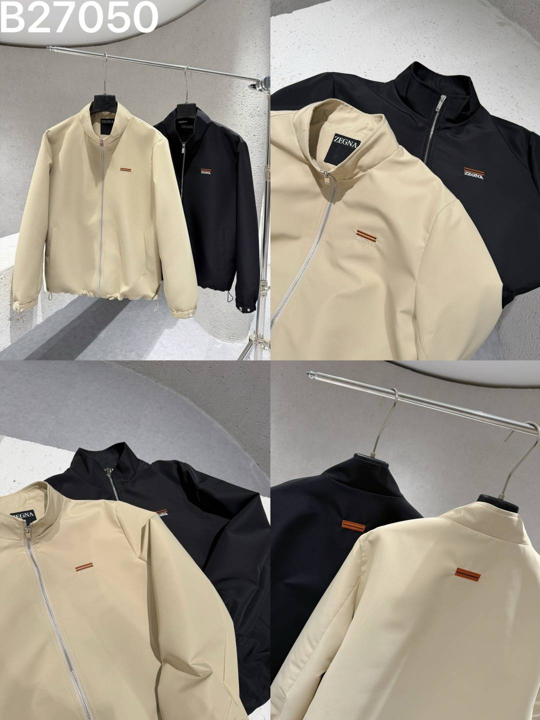 ZEGNA ジェニア メンズ ブルゾン フーデッドジャケット ナイロン ロゴワッペン エレガント カーキ ブラック - 画像 2