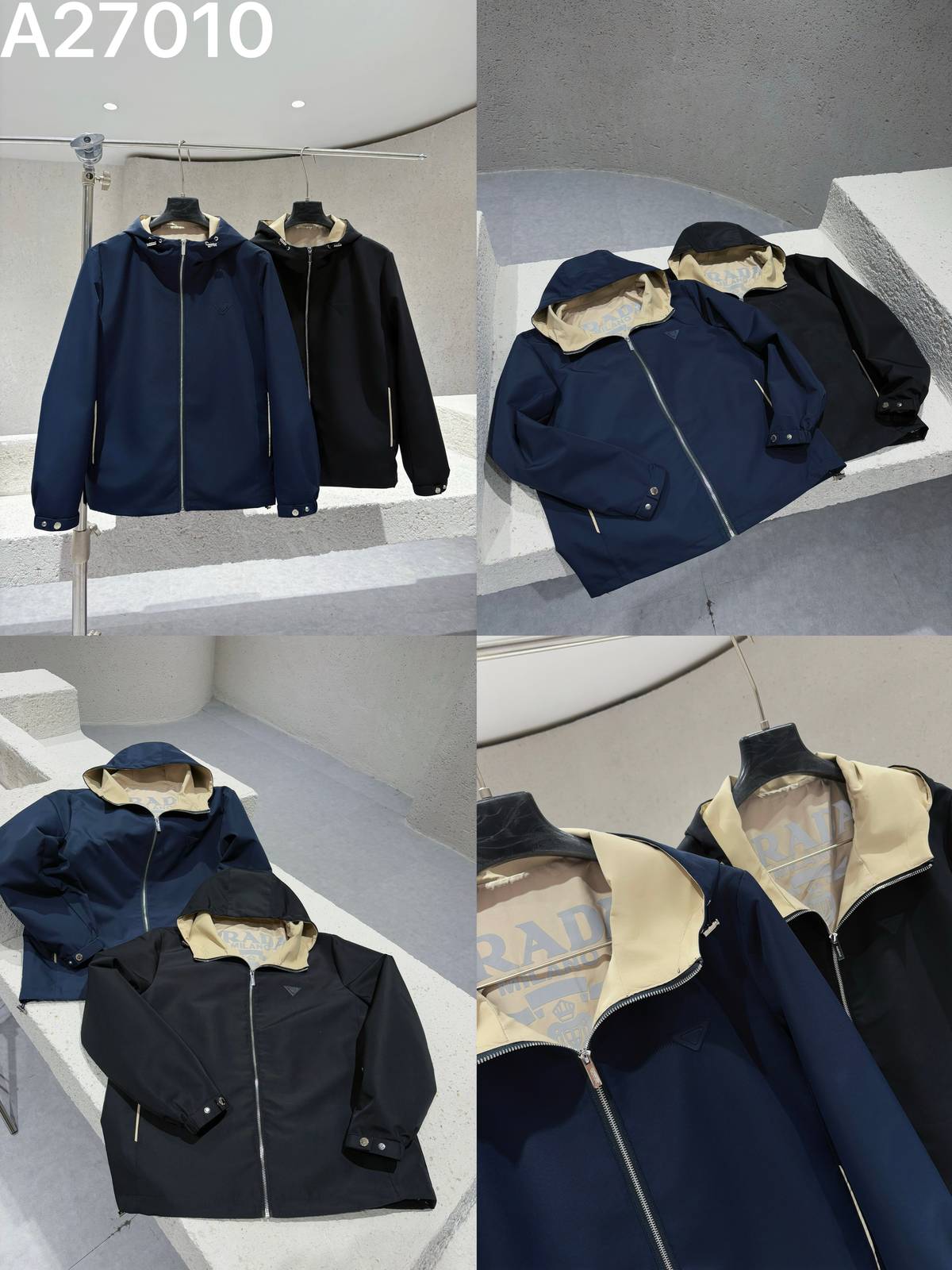 PRADA プラダ メンズ ブルゾン フーデッドジャケット ナイロン キルティング マウンテンパーカー 秋冬 ブラック カーキ - 画像 9