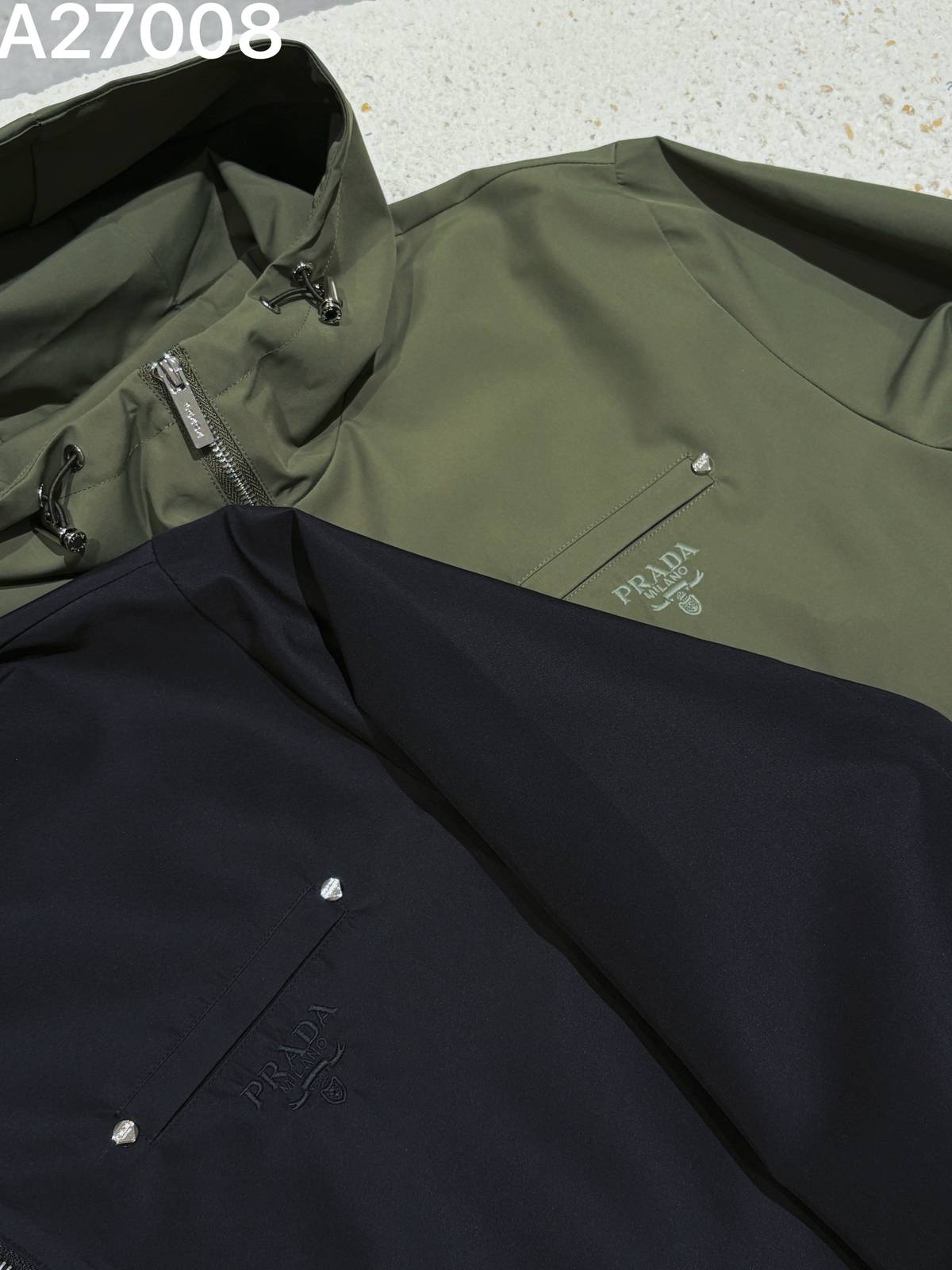 PRADA プラダ メンズ ブルゾン フーデッドジャケット ナイロン ロゴワッペン ダブルジップ 秋冬 防寒 グリーン ブラック M 4X L - 画像 6