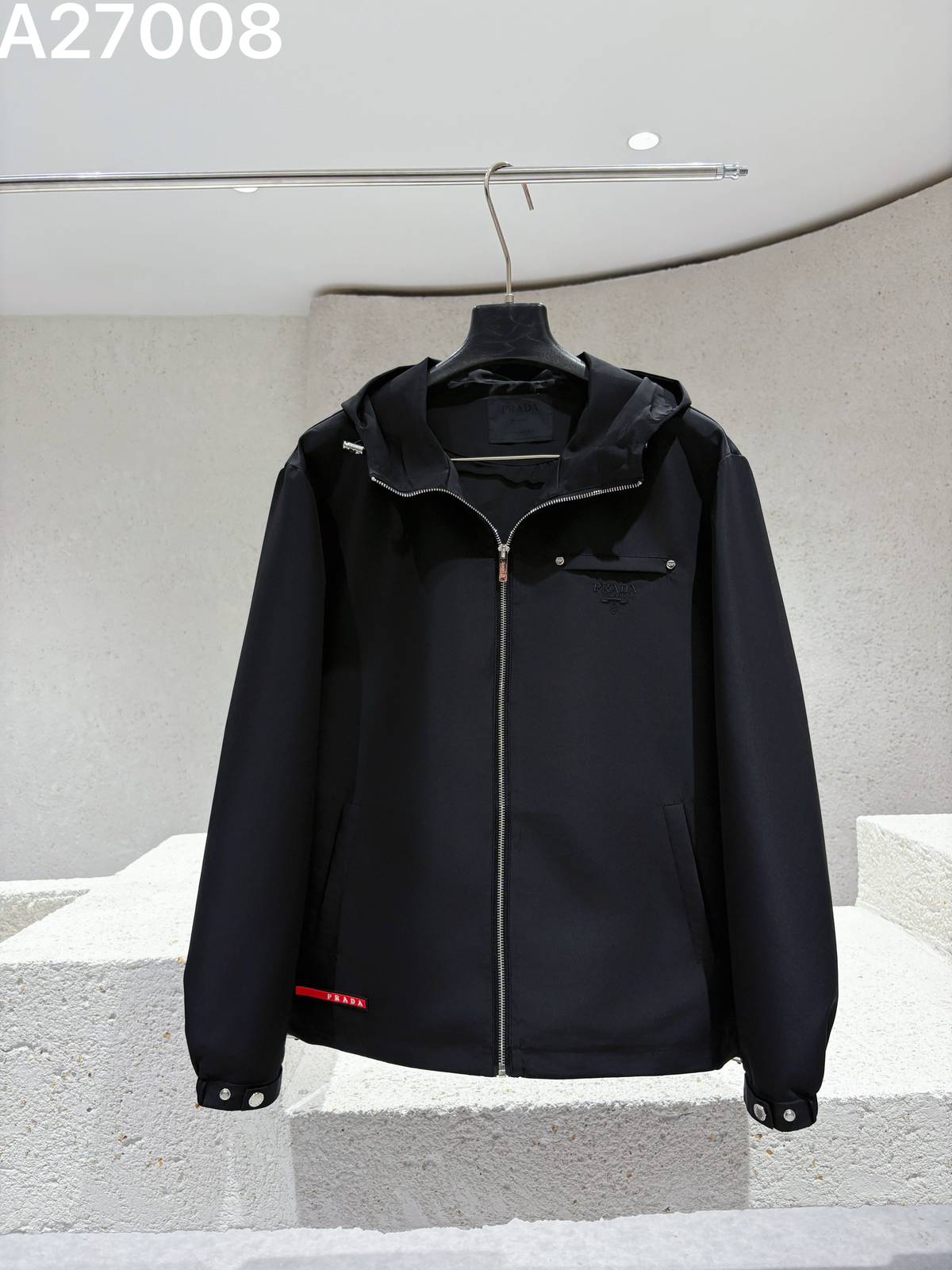 PRADA プラダ メンズ ブルゾン フーデッドジャケット ナイロン ロゴワッペン ダブルジップ 秋冬 防寒 グリーン ブラック M 4X L - 画像 8