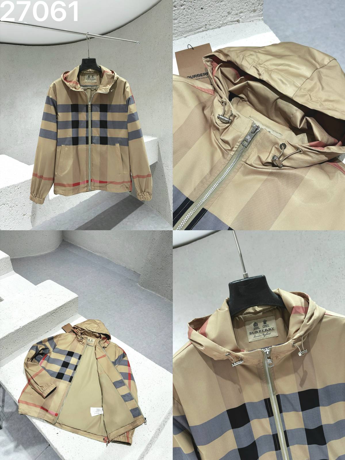BURBERRY バーバリー メンズ フーデッドジャケット マウンテンパーカー ナイロン ロゴプリント ダブルジップ 秋冬 カーキ - 画像 9