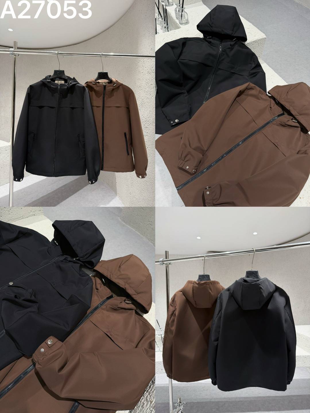 BURBERRY バーバリー メンズ ブルゾン フーデッドジャケット ナイロン ロゴワッペン ダブルジップ 秋冬 防寒 ブラック カーキ - 画像 2