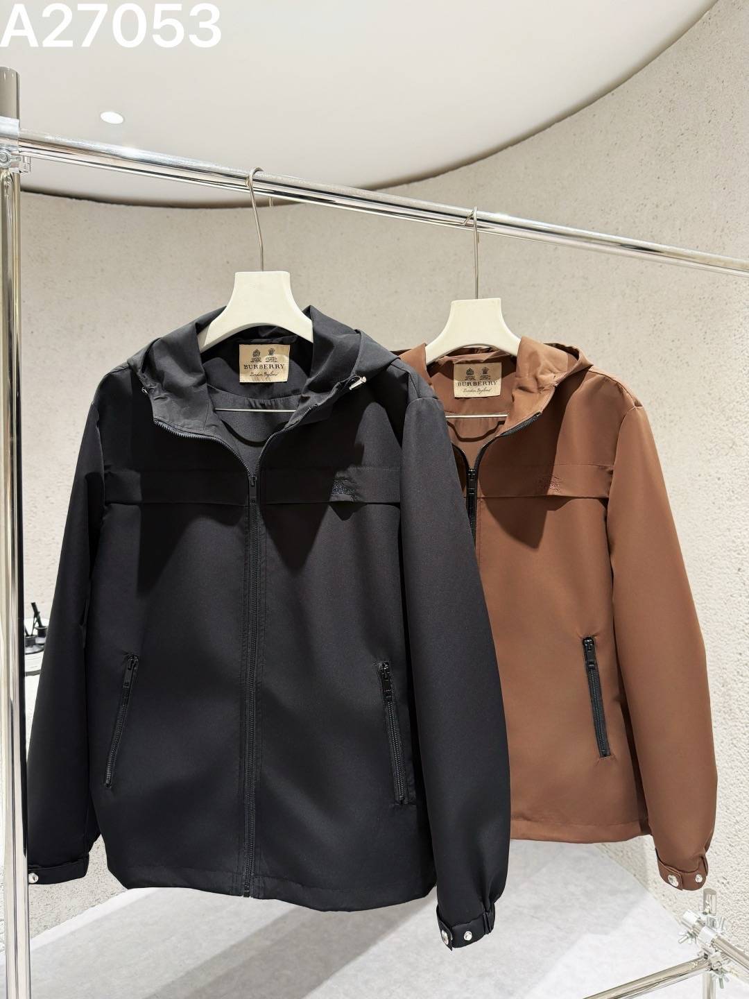 BURBERRY バーバリー メンズ ブルゾン フーデッドジャケット ナイロン ロゴワッペン ダブルジップ 秋冬 防寒 ブラック カーキ - 画像 7