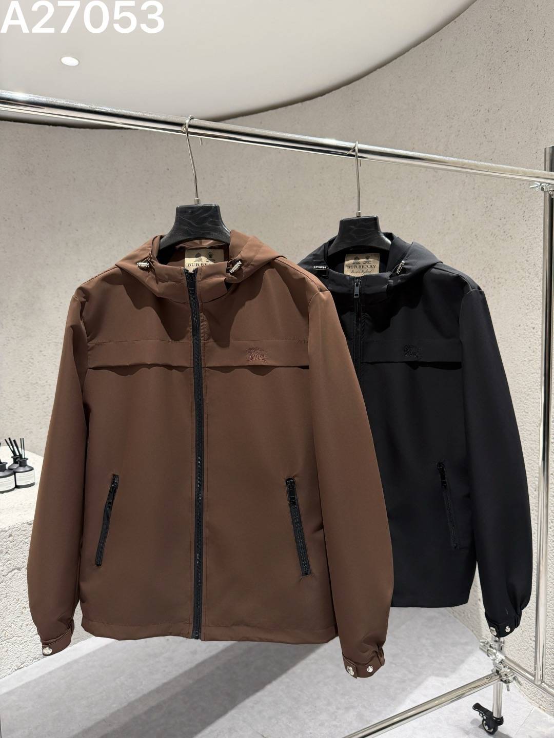 BURBERRY バーバリー メンズ ブルゾン フーデッドジャケット ナイロン ロゴワッペン ダブルジップ 秋冬 防寒 ブラック カーキ - 画像 8