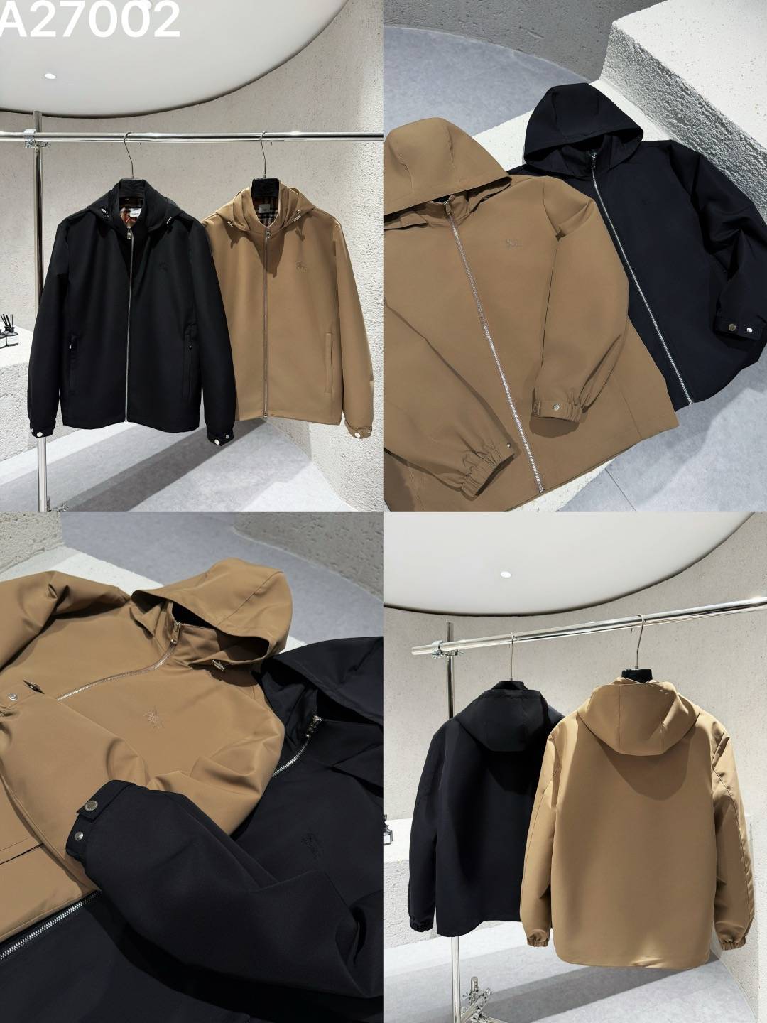 BURBERRY バーバリー メンズ フーデッドジャケット マウンテンパーカー ナイロン ロゴワッペン ドローコード 秋冬 ブラック カーキ - 画像 2