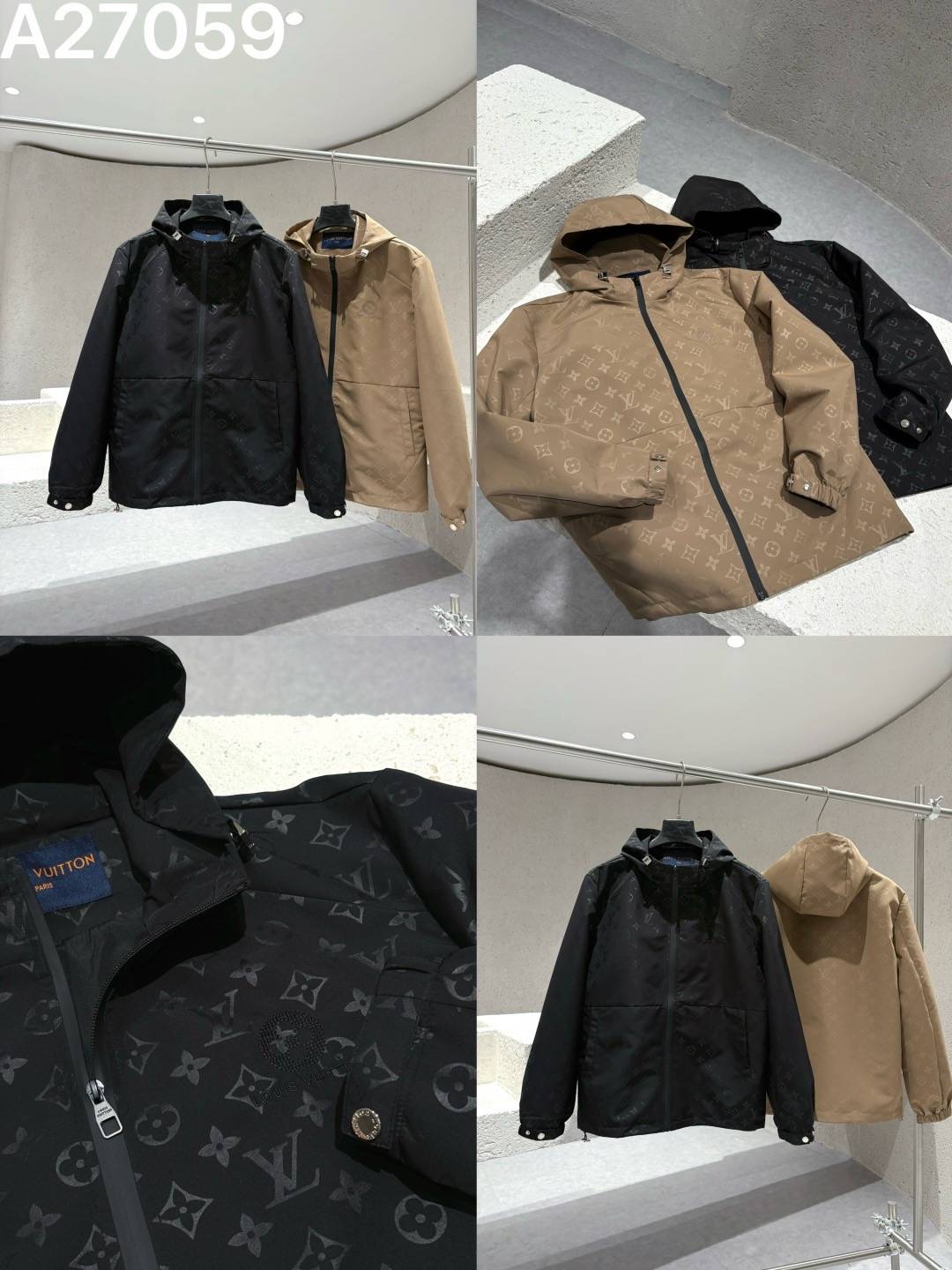 Louis Vuitton メンズ ブルゾン フーデッドジャケット モノグラム ナイロン マウンテンパーカー 秋冬 ブラック カーキ - 画像 2