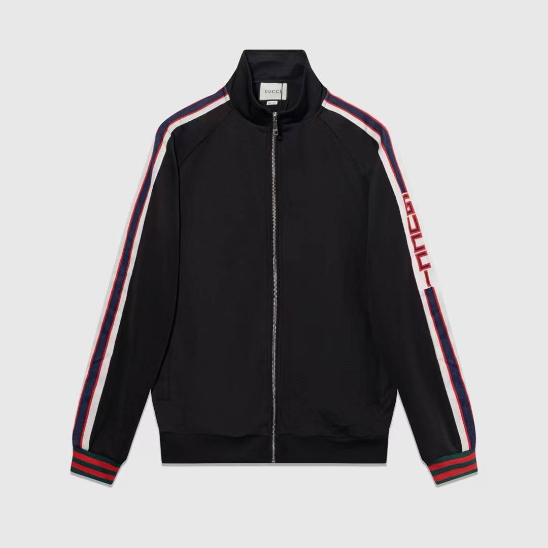 GUCCI メンズ ジャケット ブルゾン スタンドカラージャケット ナイロン ロゴワッペン ダブルジップ ミリタリー ブラック