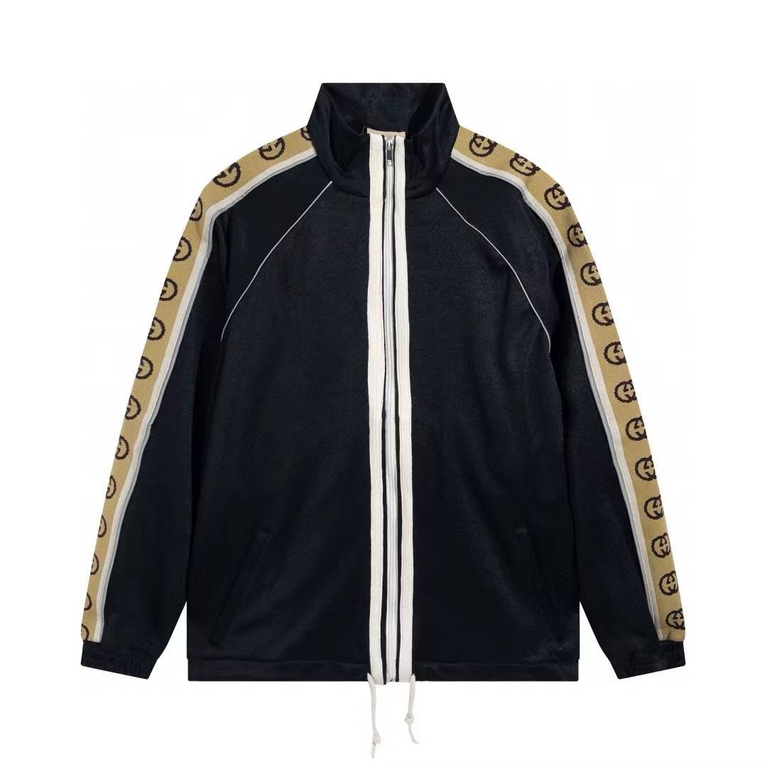 GUCCI メンズ ジャケット ブルゾン ロゴプリント ダブルジップ マウンテンパーカー ブラック