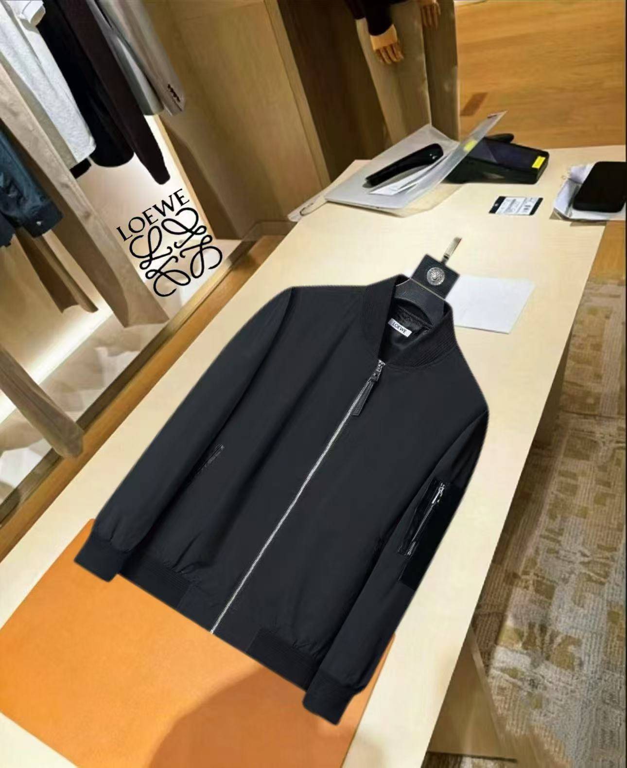 LOEWE ロエベ メンズ ジャケット ブルゾン ダブルジップ ロゴワッペン ナイロン 秋冬 ブラック - 画像 9