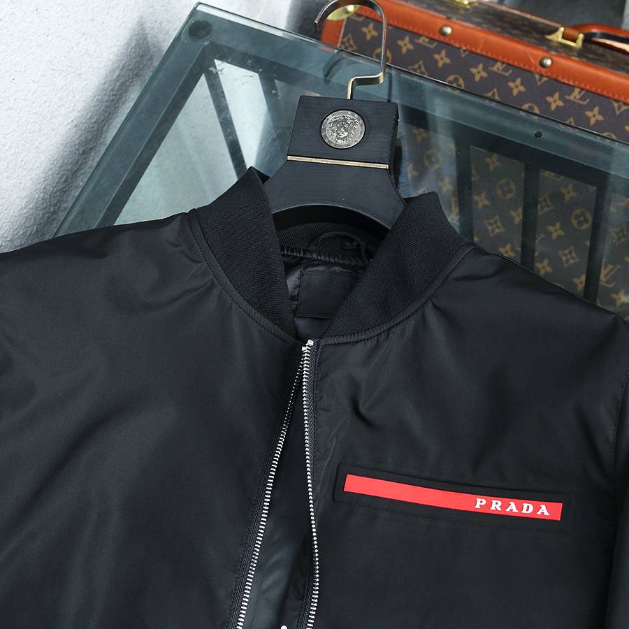 PRADA プラダ メンズ ジャケット ブルゾン ナイロン ロゴワッペン ダブルジップ 秋冬 防寒 ブラック - 画像 8