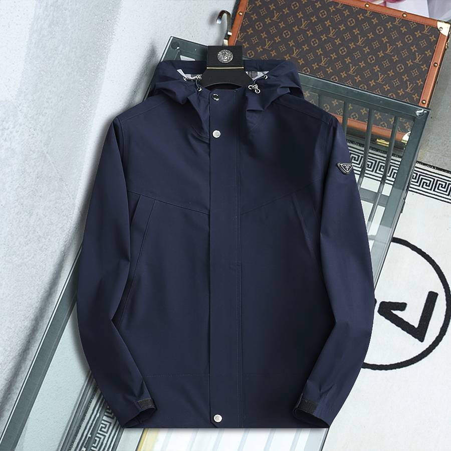 PRADA プラダ メンズ ジャケット マウンテンパーカー ナイロン ロゴワッペン ダブルジップ 秋冬 ブラック