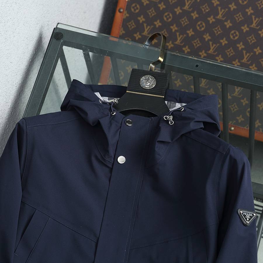 PRADA プラダ メンズ ジャケット マウンテンパーカー ナイロン ロゴワッペン ダブルジップ 秋冬 ブラック - 画像 8