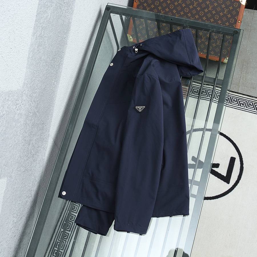 PRADA プラダ メンズ ジャケット マウンテンパーカー ナイロン ロゴワッペン ダブルジップ 秋冬 ブラック - 画像 9