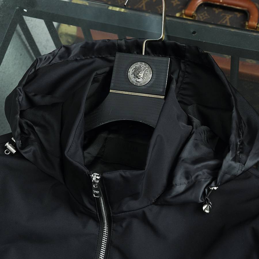 PRADA プラダ メンズ ジャケット ブルゾン ナイロン ロゴワッペン MA 1 フード付き ブラック M 3XL - 画像 7