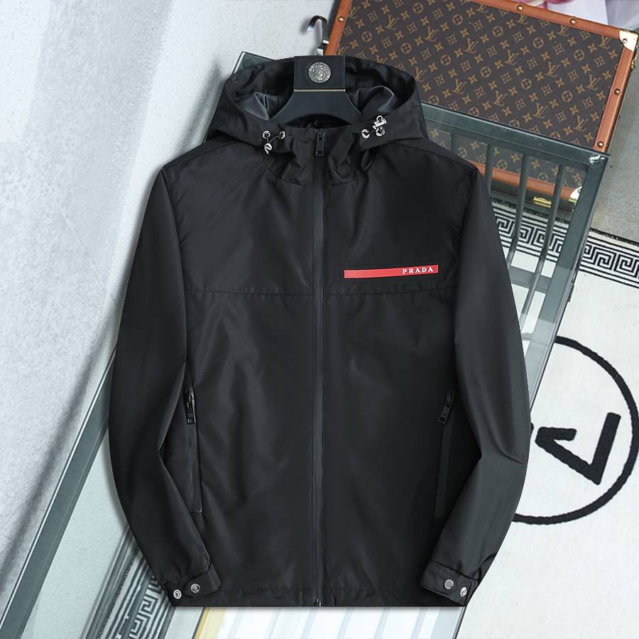 PRADA プラダ メンズ ジャケット ブルゾン MA 1 ナイロン ロゴワッペン ダブルジップ ブラック